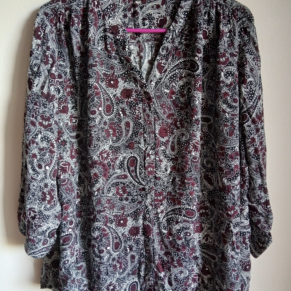C Est 1946 Shirt Womens 22/24W Button 3/4 Sleeve Paisley top - Picture 2 of 11